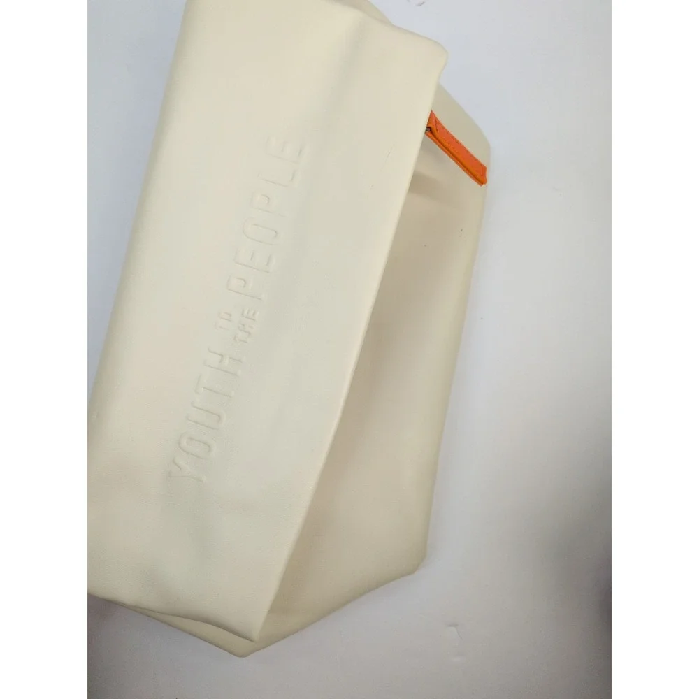 NWOT!😍Youth To The People Makeup Travel Bag Cosmetic Clutch Beige Expandable!